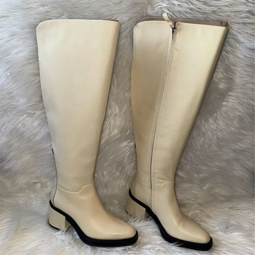 Franco Sarto Women's Dorica Wide Calf Ivory‎ Over the Knee Riding Boots Size 7.5